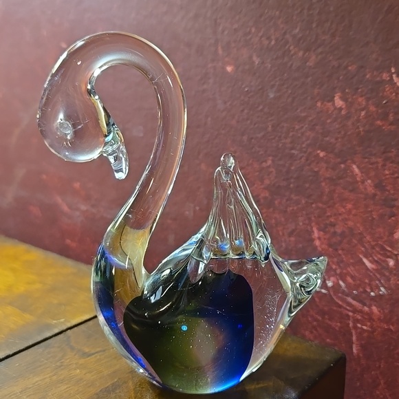 Murano Glass Swan Figurine Blue and Green Art Glass Italy w/o Stickered Tag - Picture 4 of 8